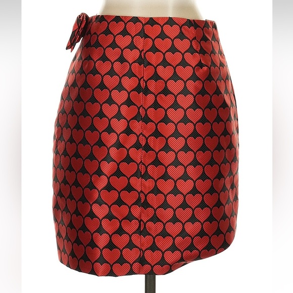 J. Crew Limited Edition Red Heart Print Mini Pencil Skirt Bow Detail Size 0 XS - Picture 3 of 7